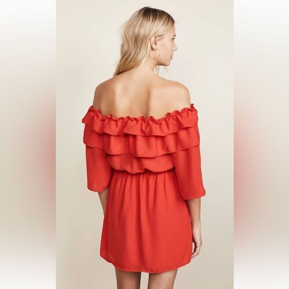 Jack by BB Dakota M Vibrant Poppy Red On or Off Shoulder Ruffle Mini Dress - Picture 2 of 16